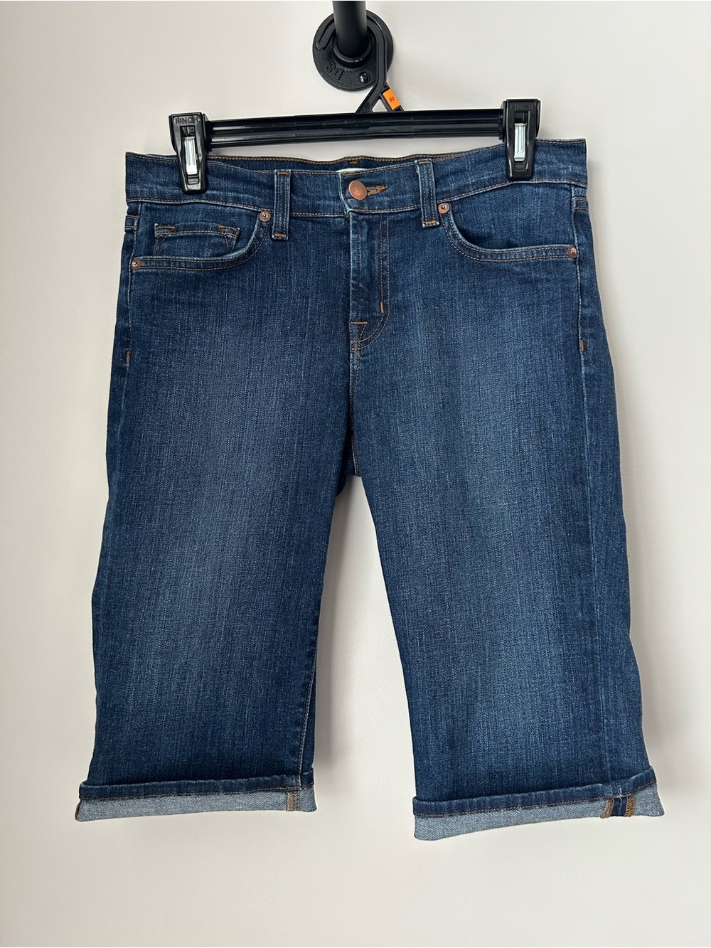 J Brand Dark Blue Cropped Denim Bermuda Shorts
